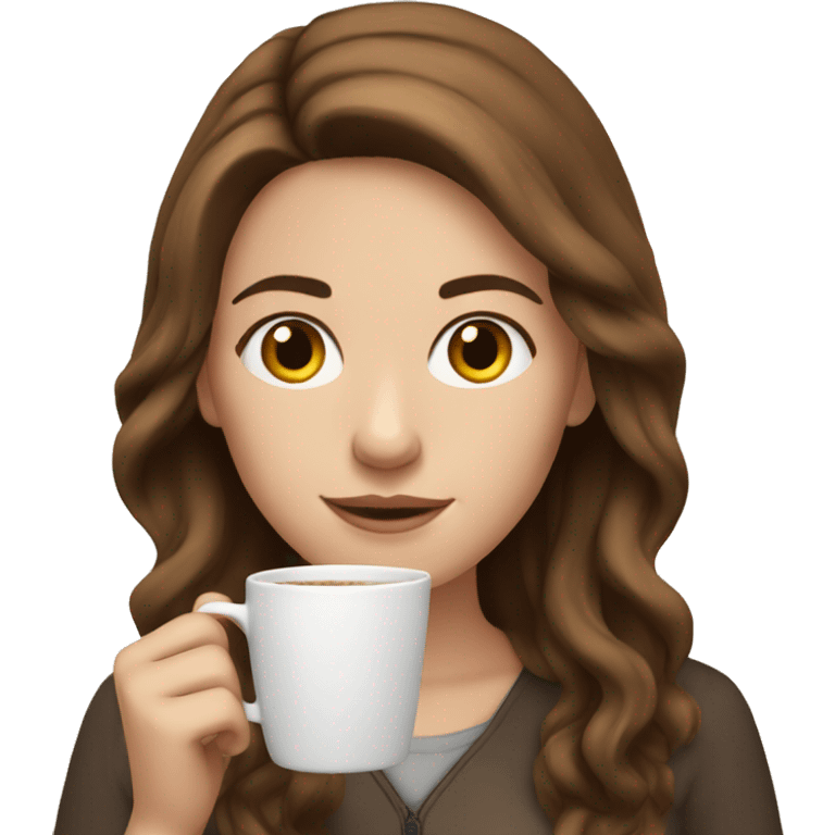 white girl with brown hair drinking coffee emoji