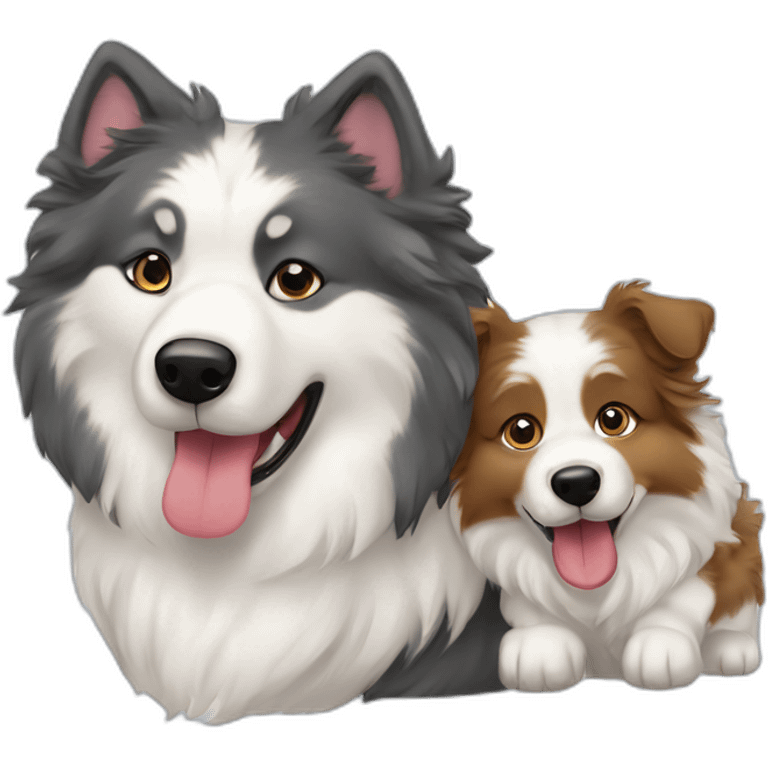 Samoyed and an Australian shepherd playing emoji