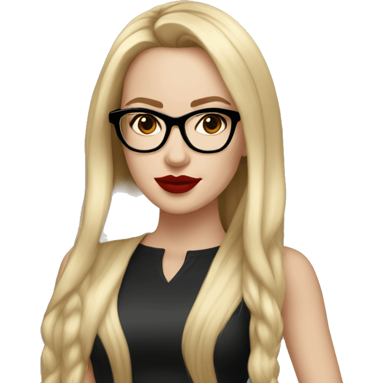 White girl, with long blonde hair, with red lipstick, black winged eyeliner and glasses  emoji