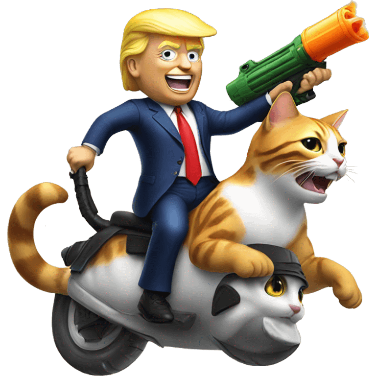 donald trump riding a cat holding a watergun  emoji