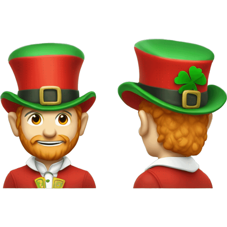 leprechaun with red clothes, red leprechaun hat and white collar emoji