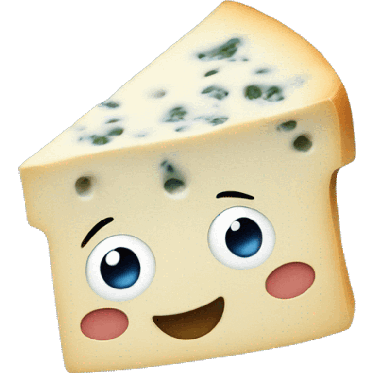 Roquefort cheese  with cute  laughing  face   emoji