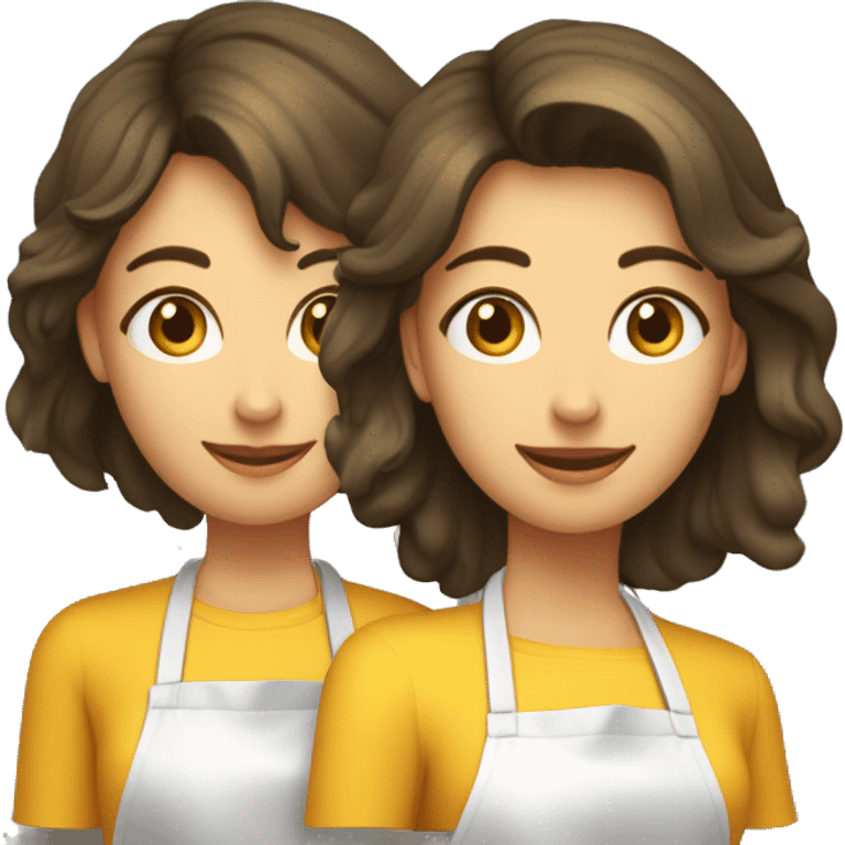 Traducime al inglés: 2 mujeres cocineras para un logotipo. La primera con el pelo corto oscuro y con rulos. La segunda con el pelo mediano dorado y con rulos. emoji