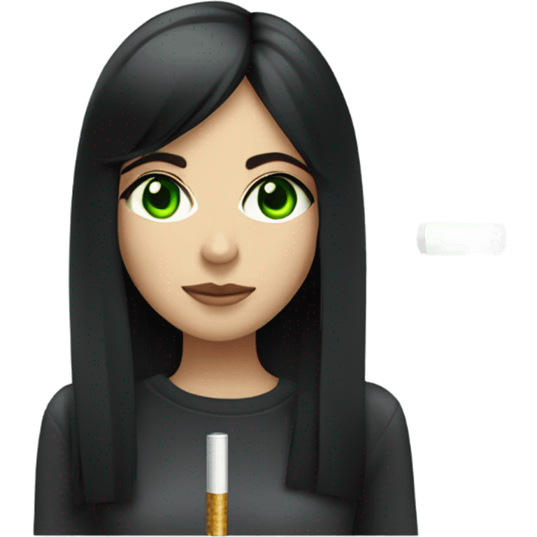 girl with straight black hair and green eyes with electric cigarette emoji