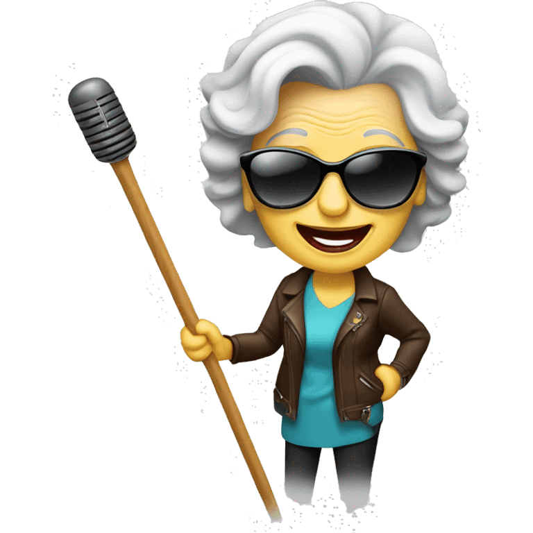 stylish rocker elderly woman using sunglasses making rock’n’roll symbol with the wands emoji