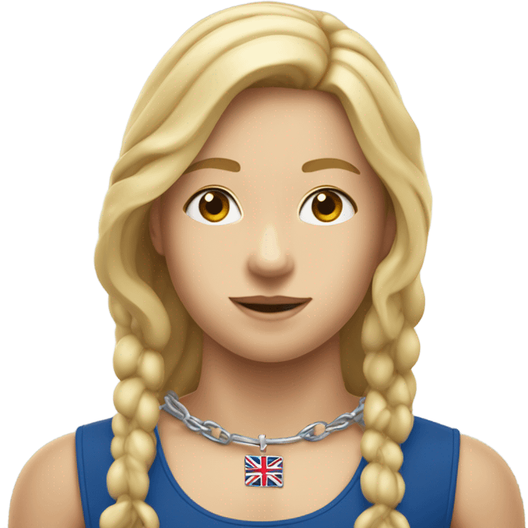 A girl with long blonde hair with wide shoulders wearing a Great Britain rowing swimming suit and has small muscles and add a necklace that has a sea shell pendant on it. She must have a  necklace is around the neck and the pendant is on her chest emoji