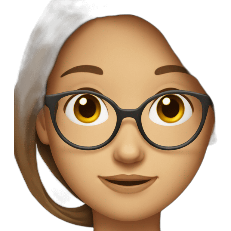 A girl with brown long hair and brown eyes with glasses emoji