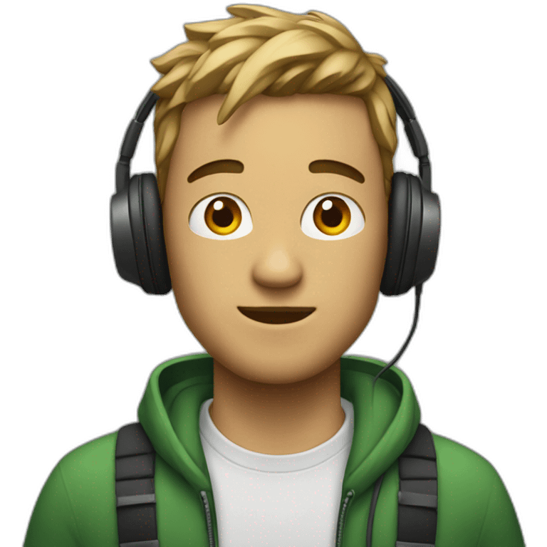 a guy with headphones and a mac emoji