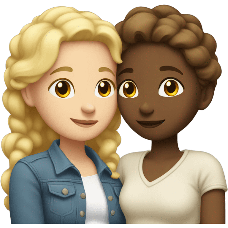 White lesbian couple hugging intimately emoji