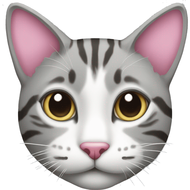 Grey and white tabby cat with a pink nose emoji