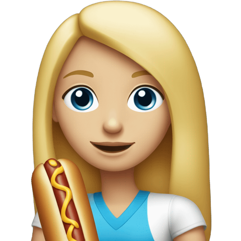 Blonde girl with blue eyes with a hot dog emoji