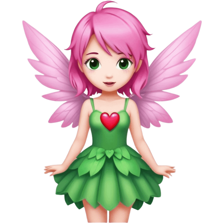 pink hair, pink wing fairy in green dress heart emoji