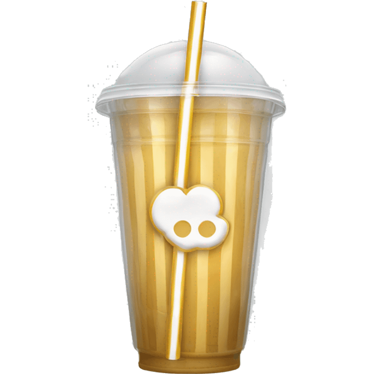 a single gold white striped straw in a see through cup emoji