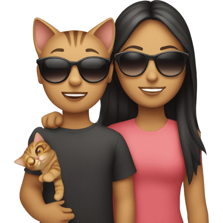 Me and my sister holding a cat with sunglasses on emoji