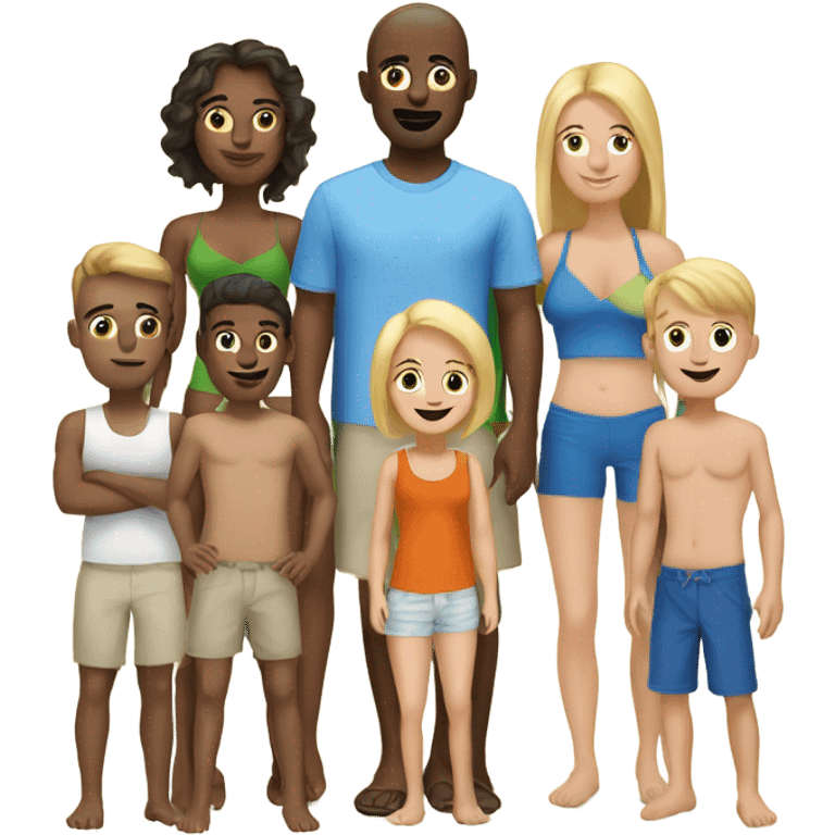 white family with 11 people at beach 4 men 3 women 4 kids emoji