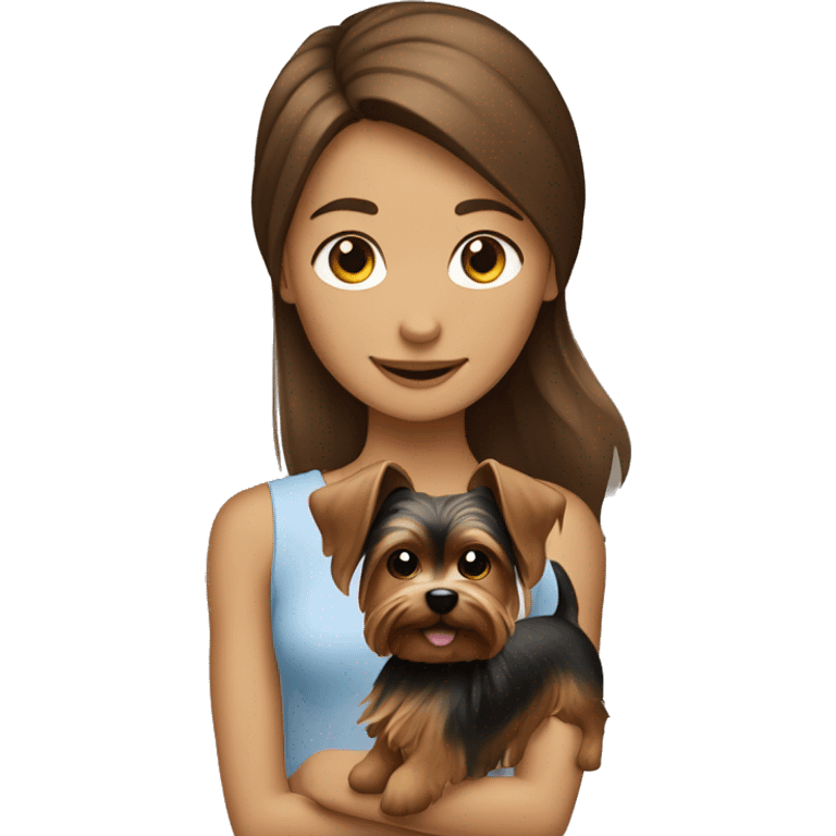 brown hair girl with a yorkshire terrier in front of her emoji