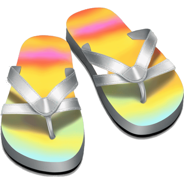 Realistic metallic silver and tie dye pair of summer flip flops isolated. emoji