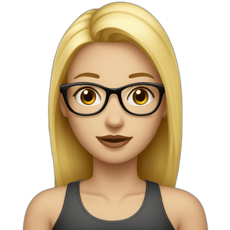 Fille au cheveux lisse long blonde au yeux bleus avec lunette dorée emoji