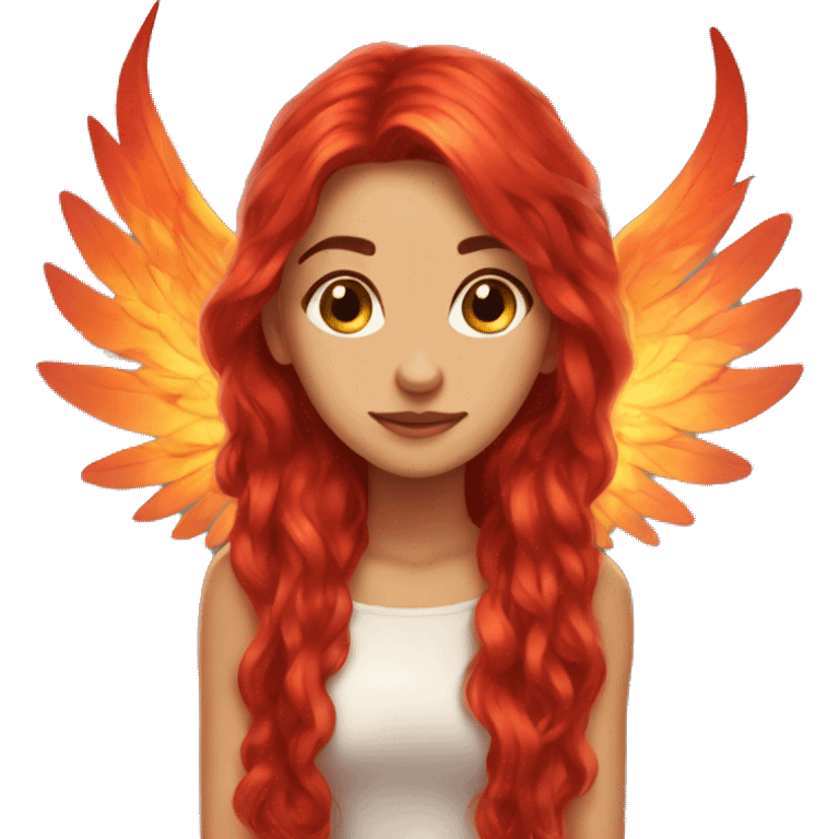 big wings, fire, Beautiful, fairy, red, long hair emoji