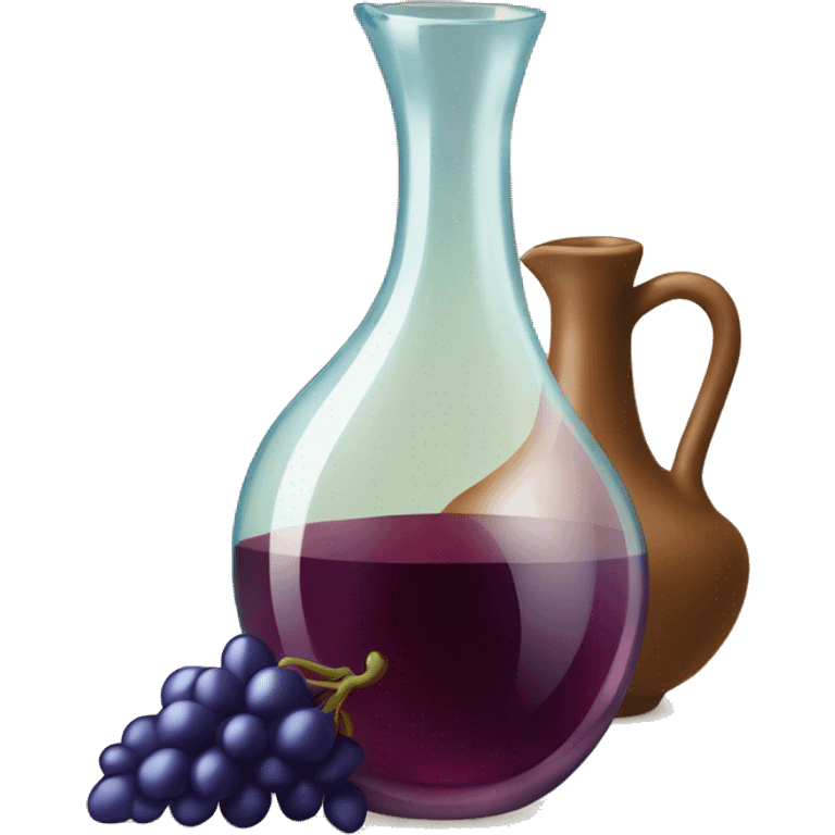 vintage carafe of wine with grape and glass emoji