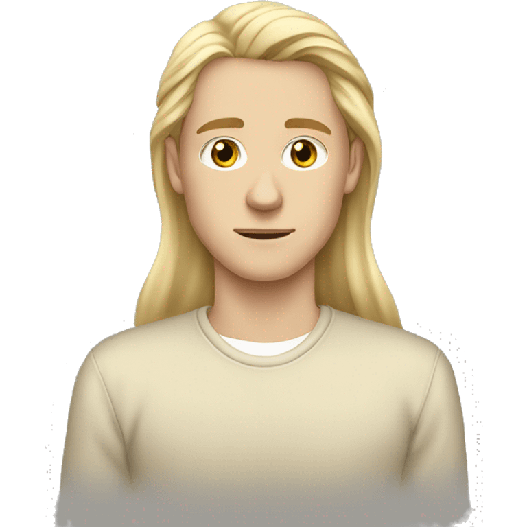 white german teen male with long blond hair and beige long sleeved short emoji