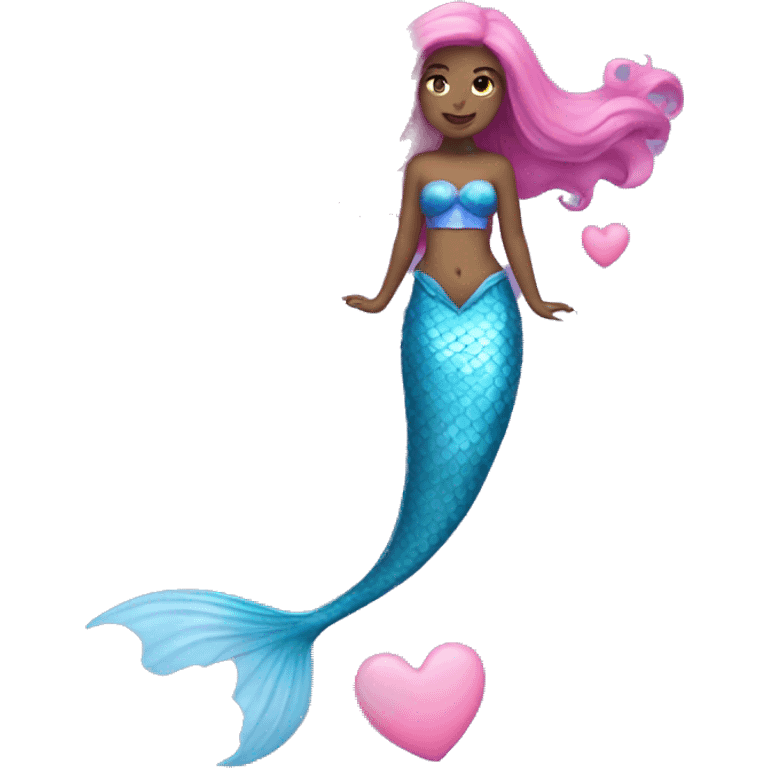 Blue mermaid with pink hearts emoji