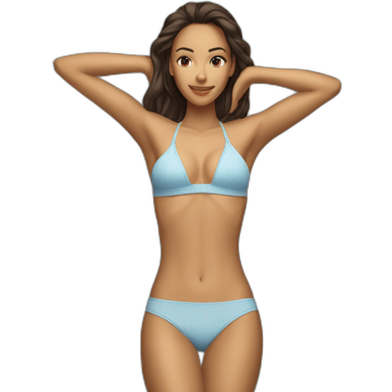 Slim-fit Caucasian woman bikini pose (beach body) bed emoji