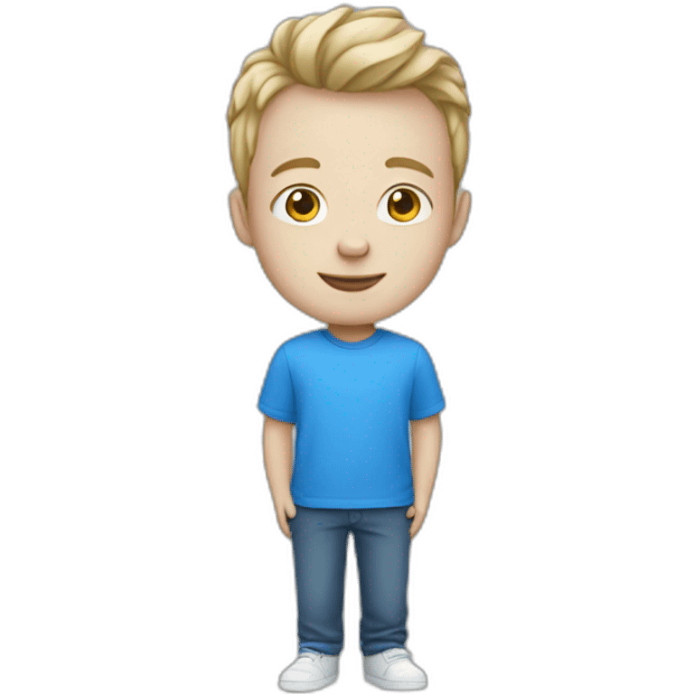 Boy with white skin in blue clothes with laptop  emoji