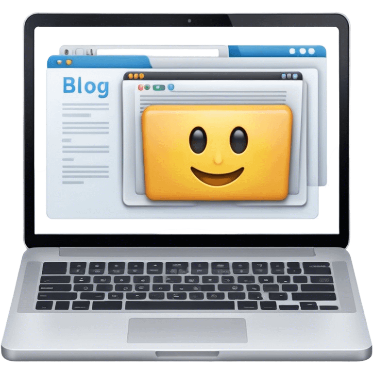 Create an emoji representing blogging. The design should feature an open laptop or tablet with a visible blog post on the screen, showing text. Optionally, add a camera or microphone for multimedia content. Use modern, professional colors. Make the background transparent. emoji