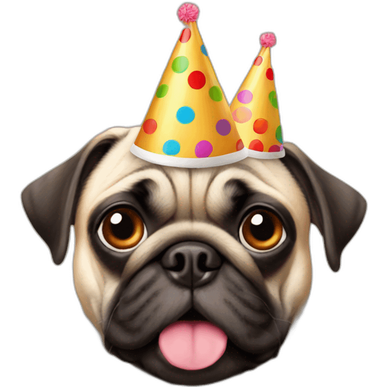 2 pugs with birthday hat emoji