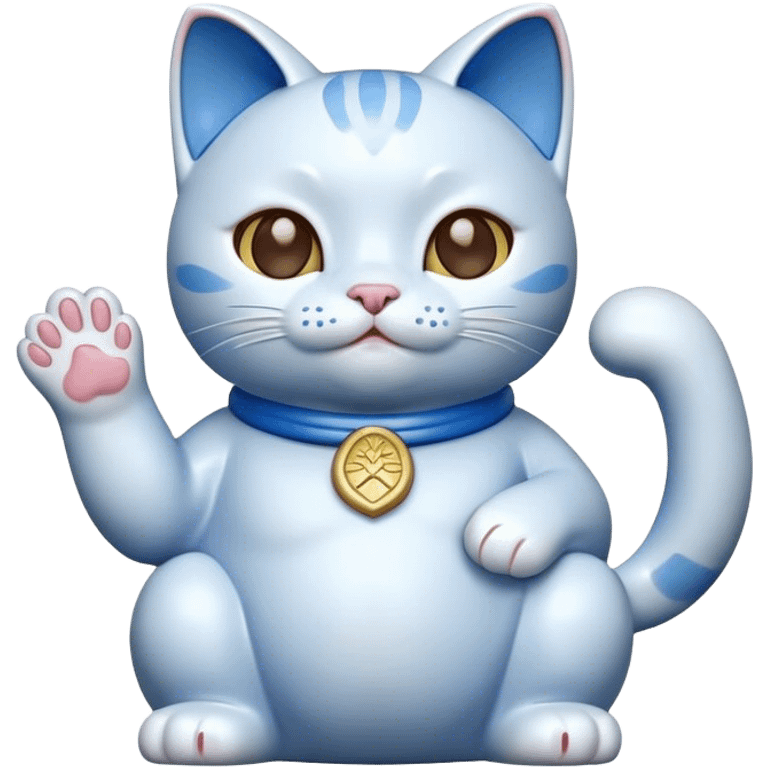 lucky cat blue with 1 hand up emoji