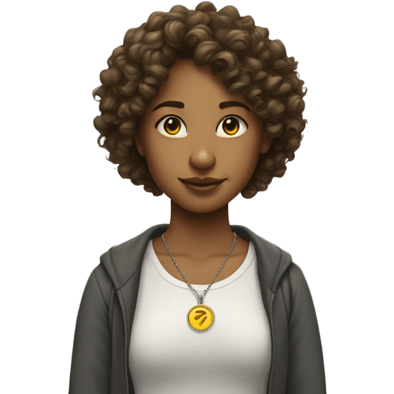 Curly-haired Harry Potter fan wearing a snitch pendant around her neck emoji