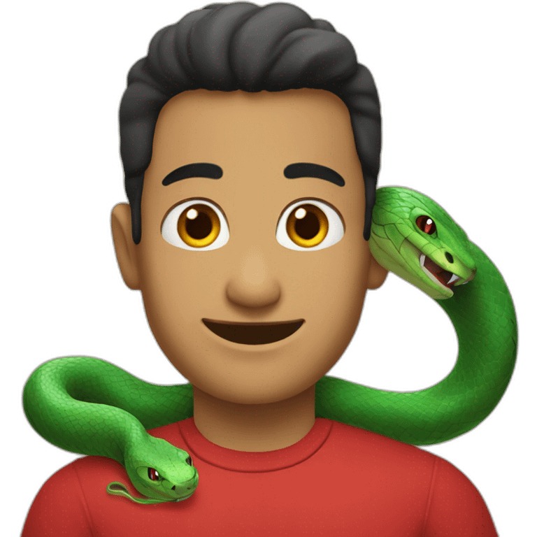 snake with black hair on the head and wearing a red shirt emoji