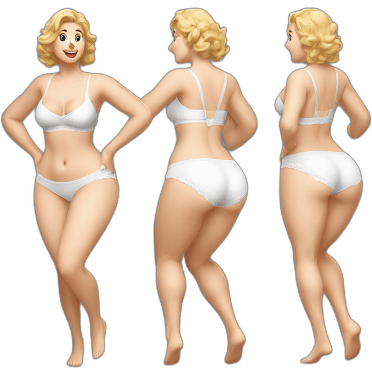 Hyperrealistic Full body Caucasian curvy beauty jumping white knickers back and front views black skirt strong wind emoji