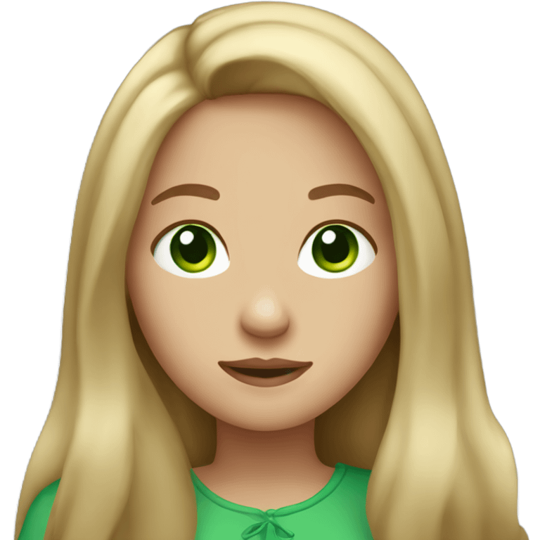 Create an emoji of a girl with long dark blonde hair and green eyes emoji