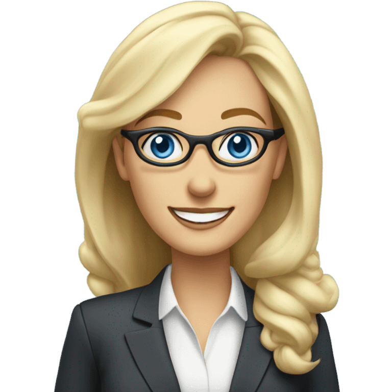 Corporate blonde boss lady with glasses happy blue eyes talking on a phone  emoji