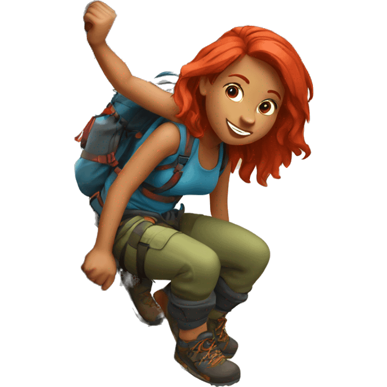 Climbing Girl with red hair on a mountain emoji