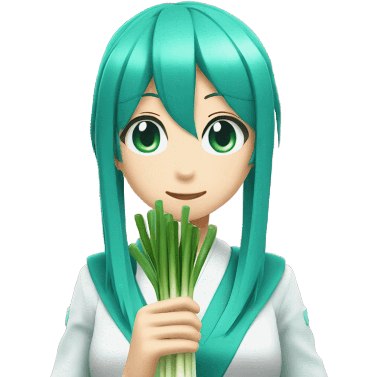 hatsune miku with a spring onion in her hand emoji