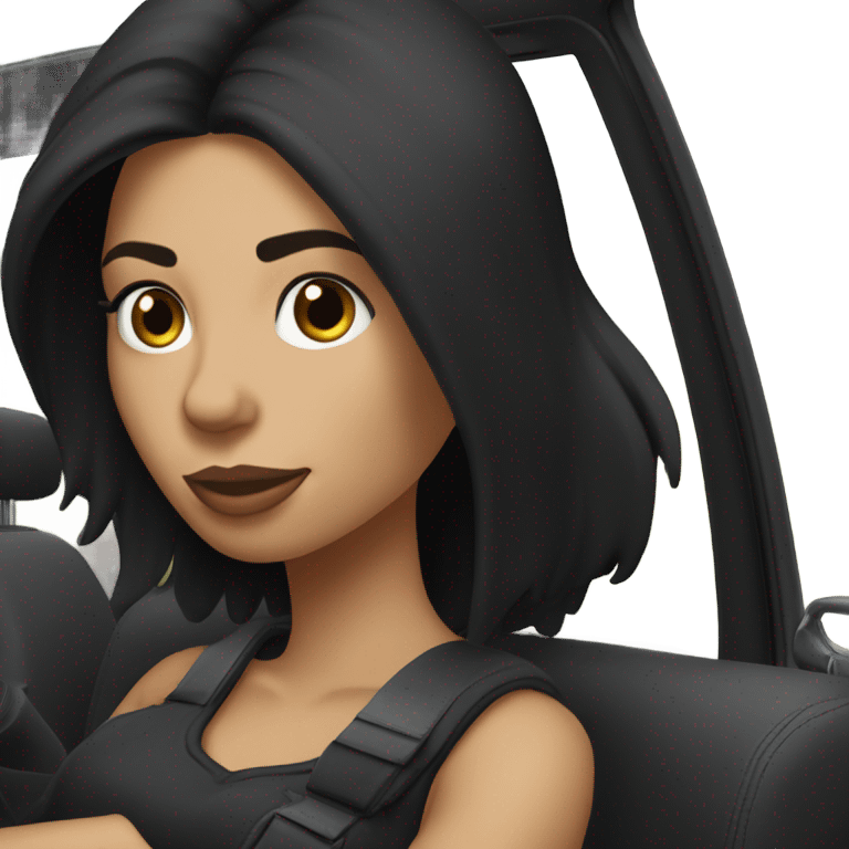 Black jeep compass driven by sexy brunette girl with black straight hair emoji