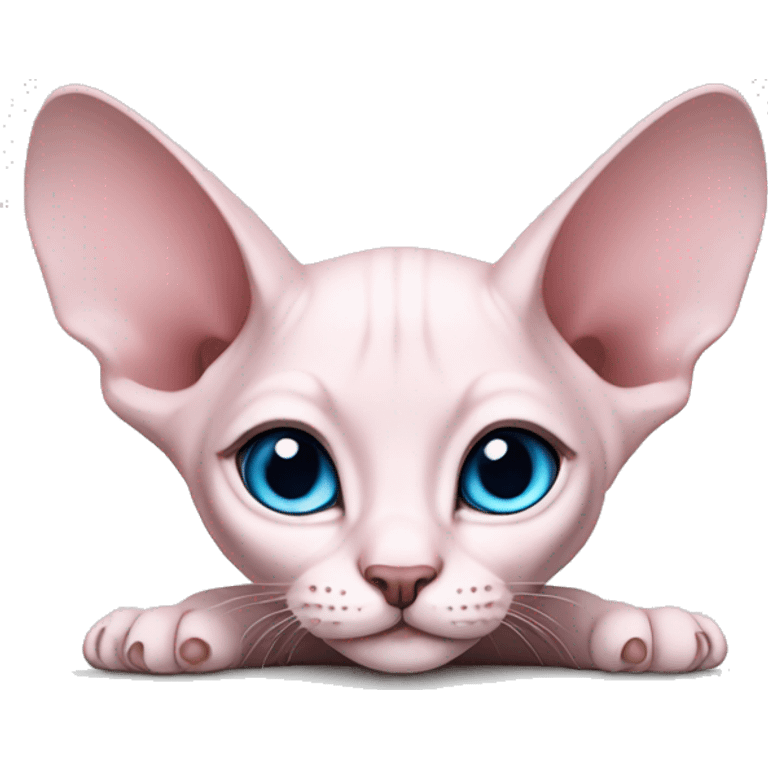 Pink sphinx kitten laying-blue eyes  emoji