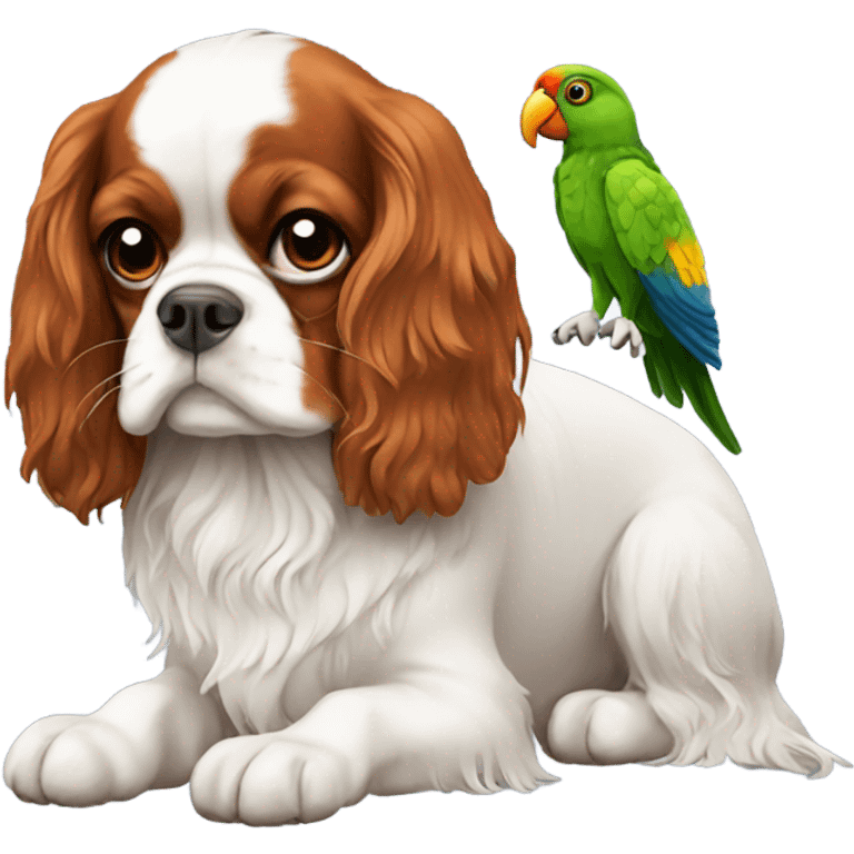 King Charles spaniel with parrot emoji