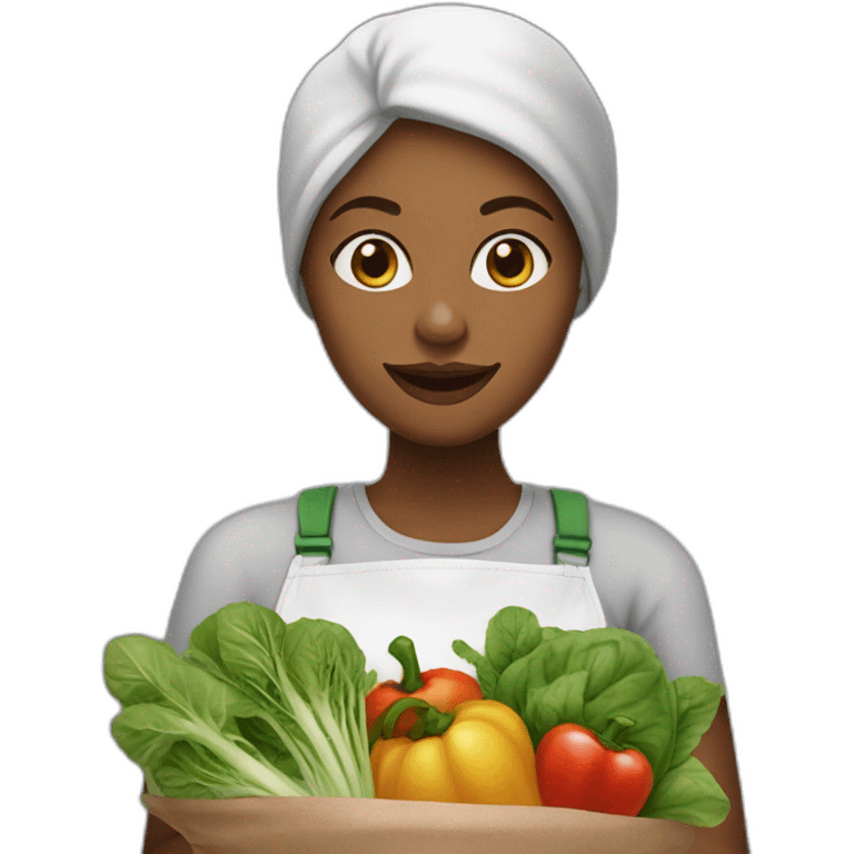 Une femme ideuse vegan qui mange des légume  emoji