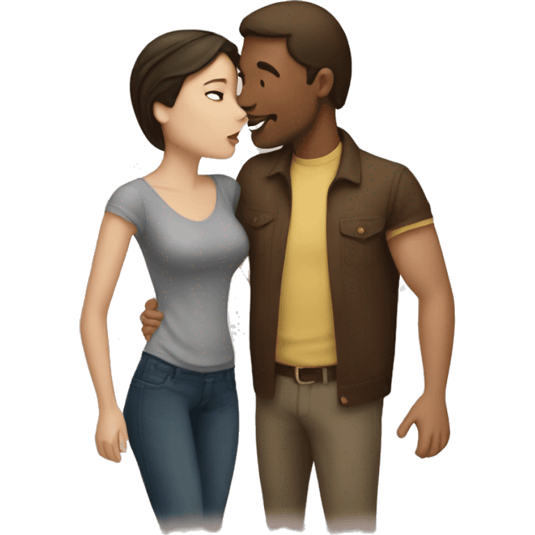 White brunette man kissing brown woman emoji