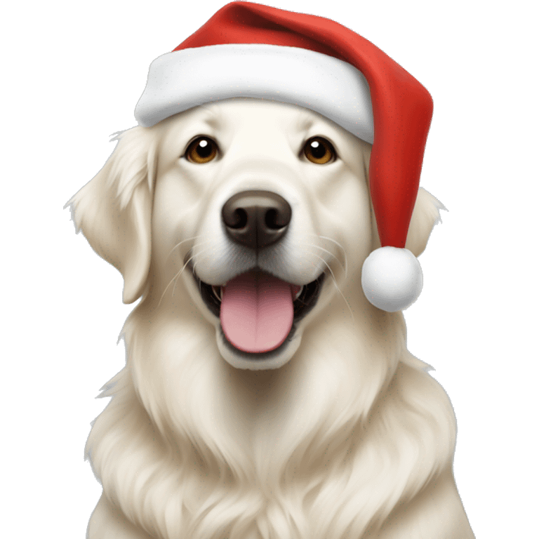 white golden retriever in a santa hat emoji