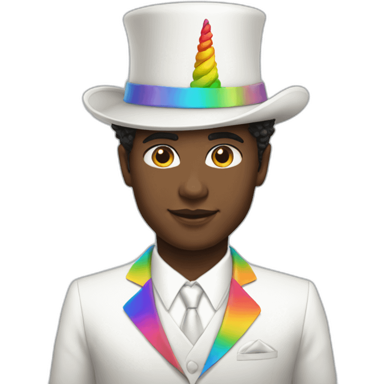 Posh-boy-with-white-suit-and-rainbow-unicorn-hat emoji