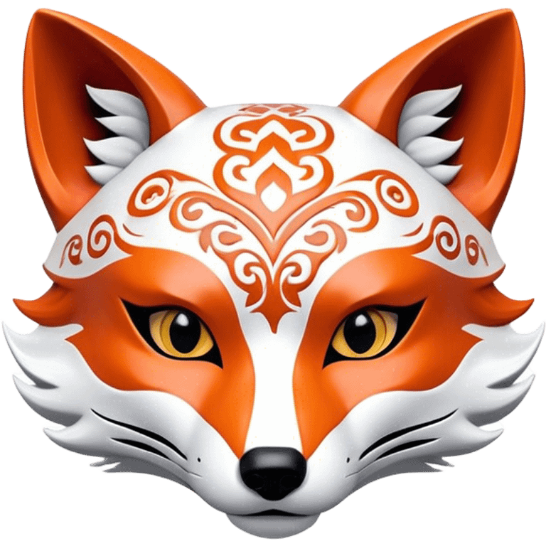 ​Cinematic Realistic Japanese Kitsune Mask, depicted as an intricately carved fox mask with flowing, delicate features and vivid traditional patterns, its mysterious eyes set against a softly blurred background that emphasizes its mystical allure and cultural significance, rendered with detailed textures and refined lighting, emoji