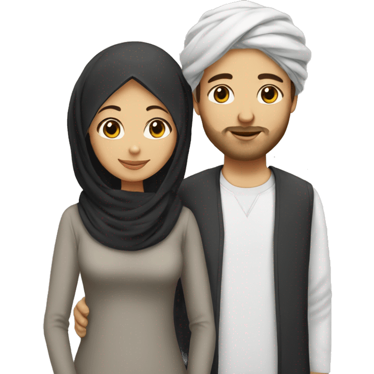 Woman wear hijab with her white husband black curly hairs without a beard emoji