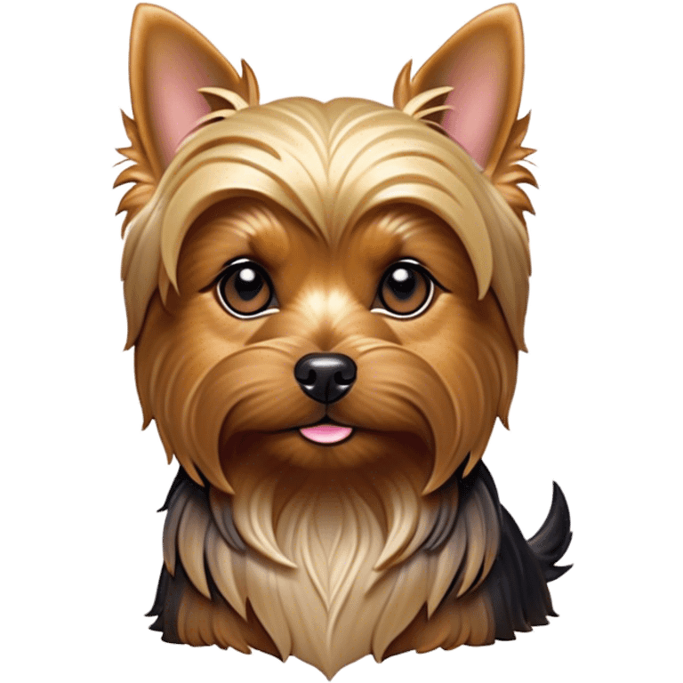 Cinematic Noble Yorkshire Terrier Portrait Emoji, Exuding refined charm and dignified poise, with a lustrous, silky fur in rich, deep hues, alert eyes and a confident expression, simplified yet exquisitely detailed, glowing with a soft, aristocratic radiance, high shine, embodying intelligent grace and classic elegance, soft glowing outline, capturing the essence of a regal Yorkshire Terrier ready to rule the screen with effortless sophistication! emoji