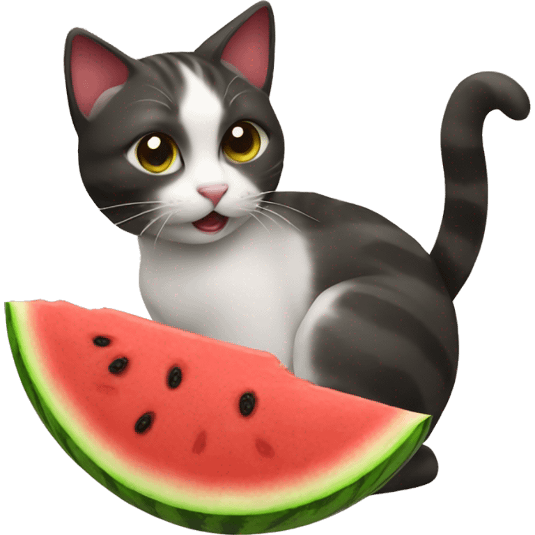 Cat eating watermelon emoji