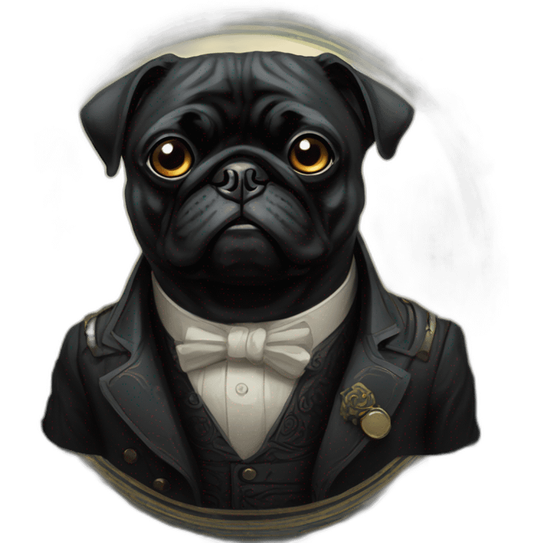 A cyberpunk black pug in Art Nouveau style during 1910 emoji